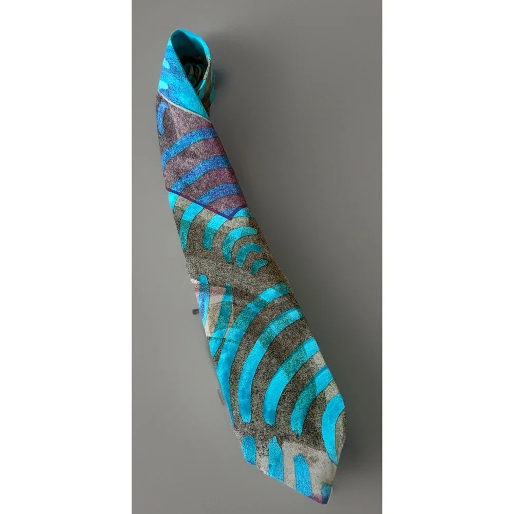 Nino Cerruti Neckwear Tie Teal Gray Abstract Pattern 100% Silk USA Made JBHS